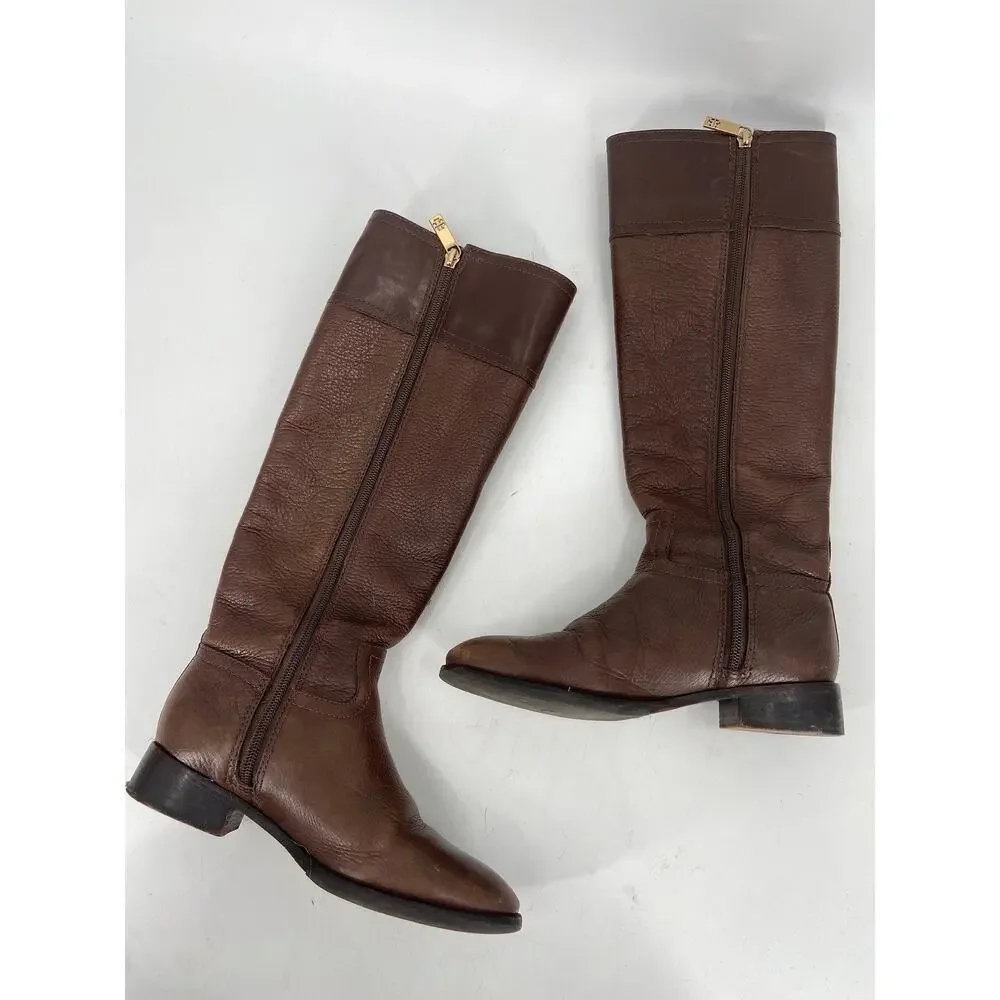 Tory Burch Julian‎ Brown Pebbled Leather Riding Boots Size 6